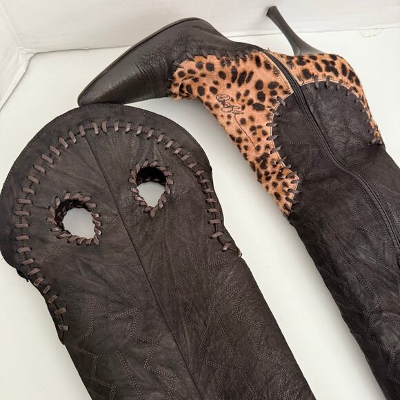 Donald J. Pliner Couture SIGNED boots leather calf hair animal print 7.5 - Picture 4 of 16